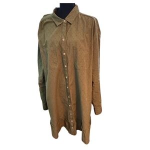 Wonderly Olive Green Textured Button Up Long Sleeve Shirt Dress XXL